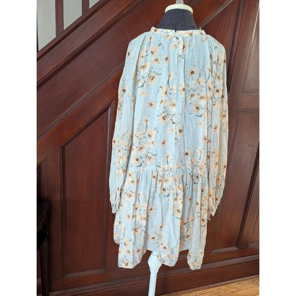 H&M Floral Long-Sleeve Peasant Blouse Dress With Tie Neck & Ruffles Size 12 - Picture 4 of 9
